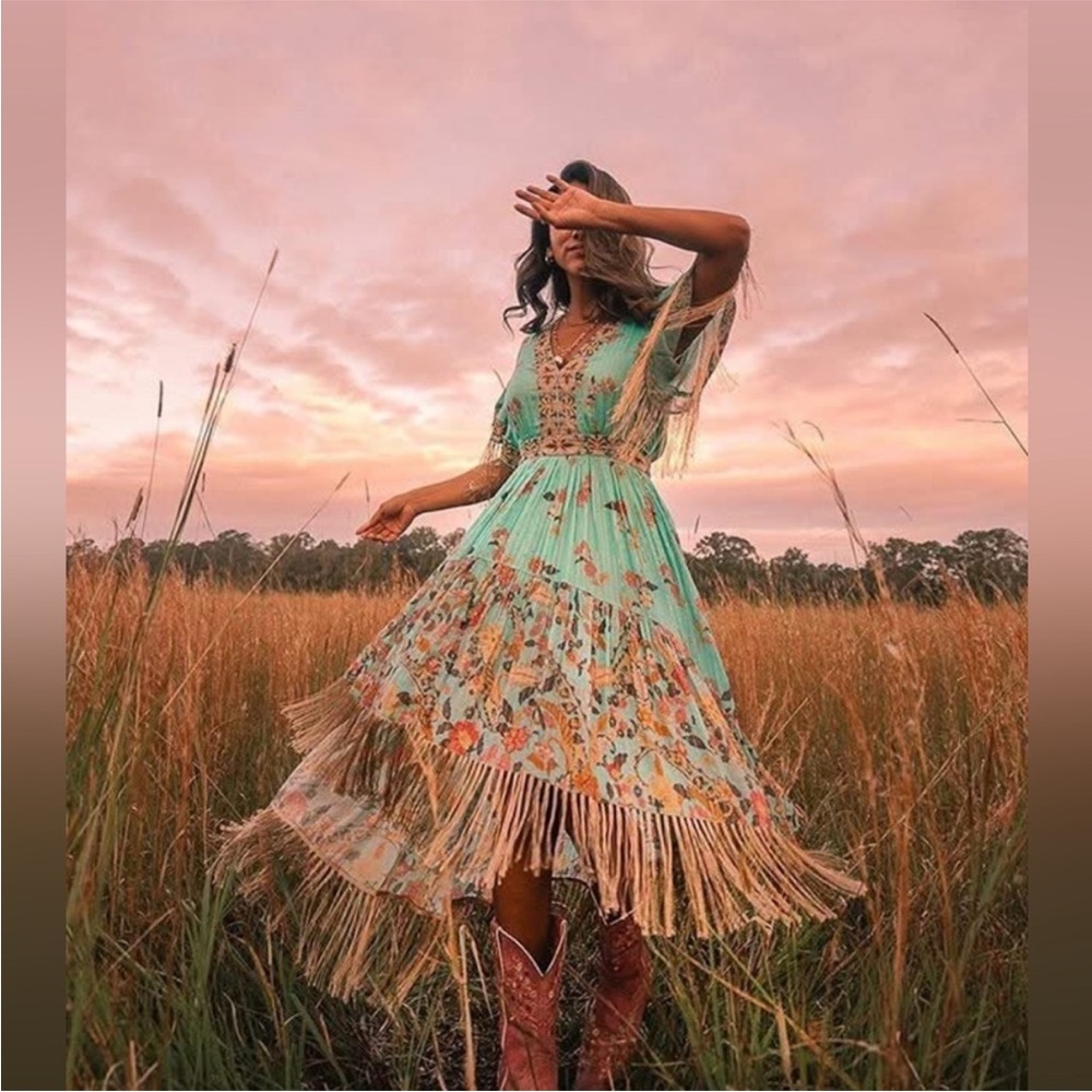 Spell and the Gypsy Collective Floral High Low Tassel Fringe Midi Maxi Dress